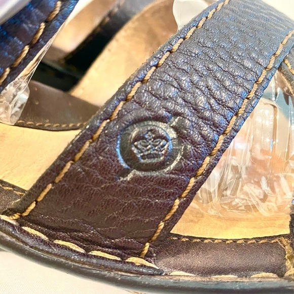 LIKE NEW - BORN Brown Two Strap Leather Wedge Sandals Buckle Detail Size 10 - Picture 10 of 15